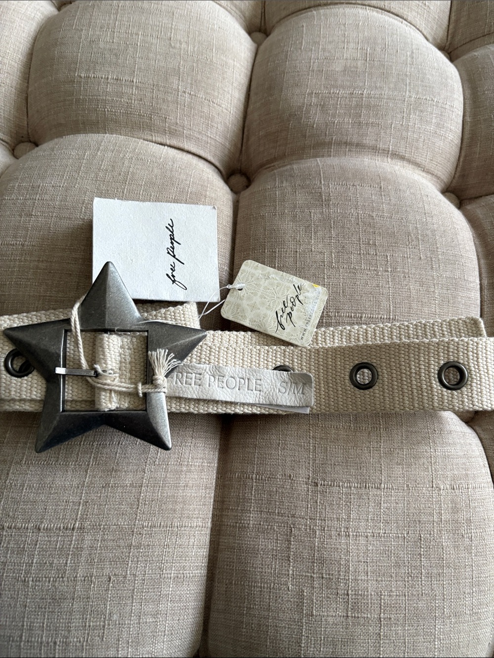 Free People Cream Woven Belt with Star Buckle